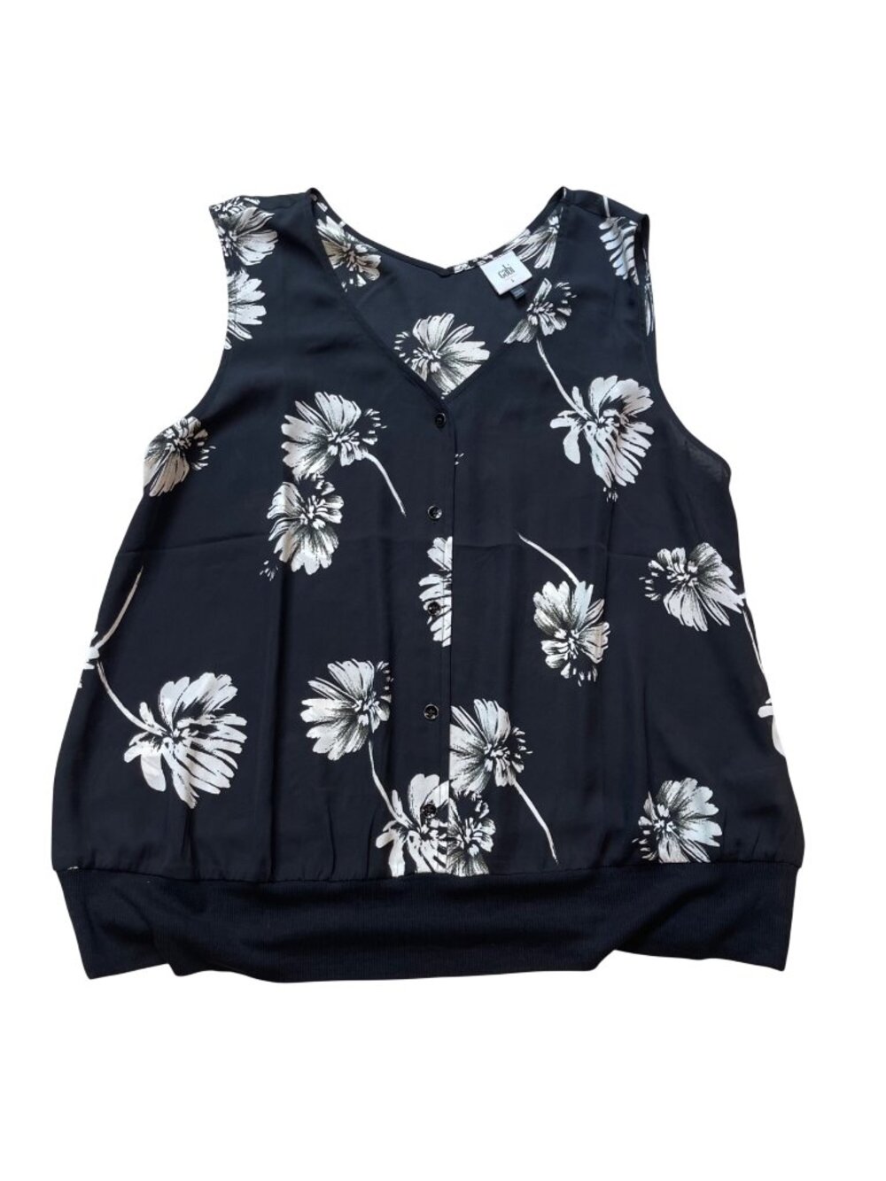 CABI Knitwit Blouse Women's Size Large Sleeveless Floral Chiffon Button 4354‎